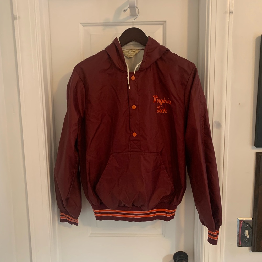 Maroon Hooded Jacket with Orange Accents
